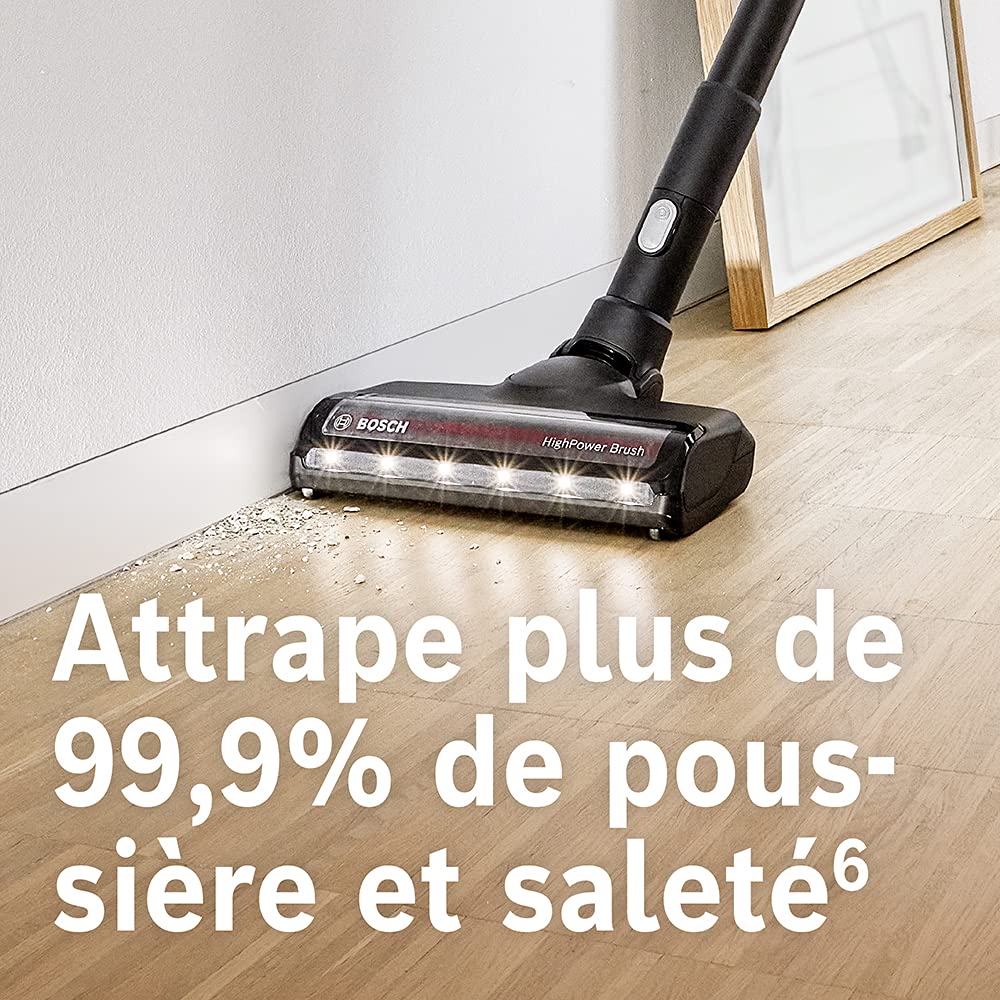 Bosch Electroménager Unlimited 8, BBS8214, aspirateur Balai Rechargeable sans Fil, autonomie de 65 Min, 1 Batterie Interchangeable Power for All 18V, Chargeur Rapide, Blanc