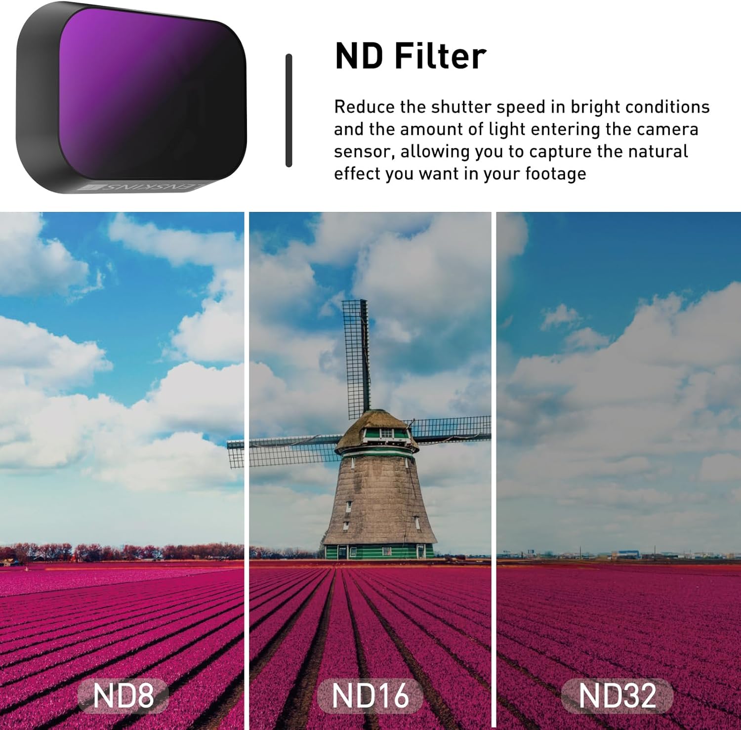 ND Filter Set for DJI Mini 3 / Mini 3 Pro Drone, 4 Pack PL ND8 ND16 ND32 Neutral Density Filter, Multi Coated HD Optical Glass with Aluminum Alloy Frame