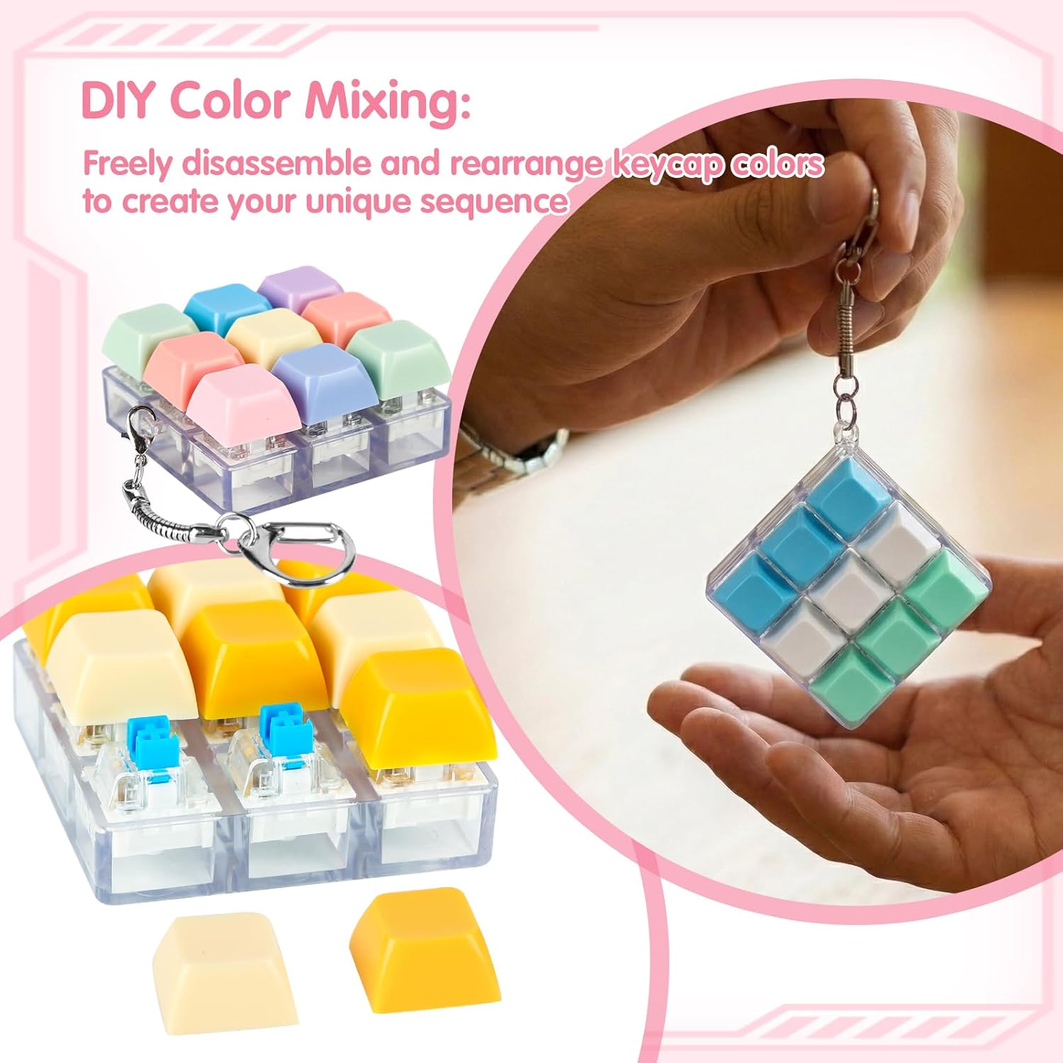 8 Pcs Keyboard Fidget Keychain Keycap Stress Relief Fidget Keyboard Clicker for Office Gifts Adults ( 9 keys )