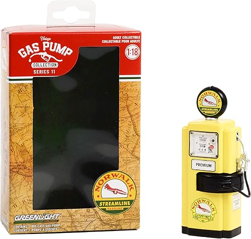 Miniatura 2 de Collectibles 1948 Wayne 100-A Bomba de gas Norwalk Gasolina Amarillo y Negro Bombas de gas vintage Serie 11 1/18 Modelo fundido a presión por