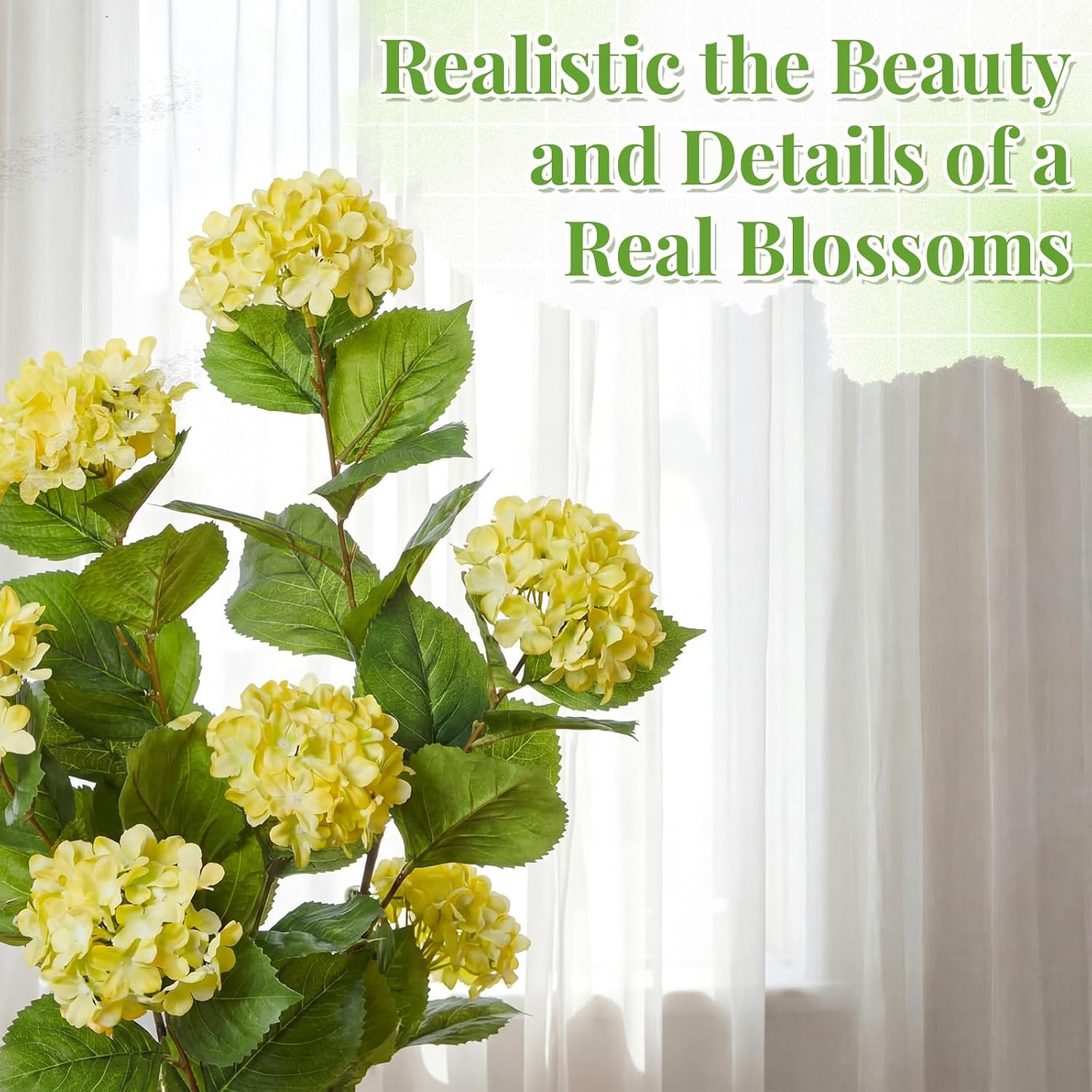 2 Pack 36″ Artificial Hydrangea Trees Real to Touch Faux Hydrangea Bushes Plants with Stakes for Wedding Spring Home Office Living Room Housewarming Gift(Light Yellow)