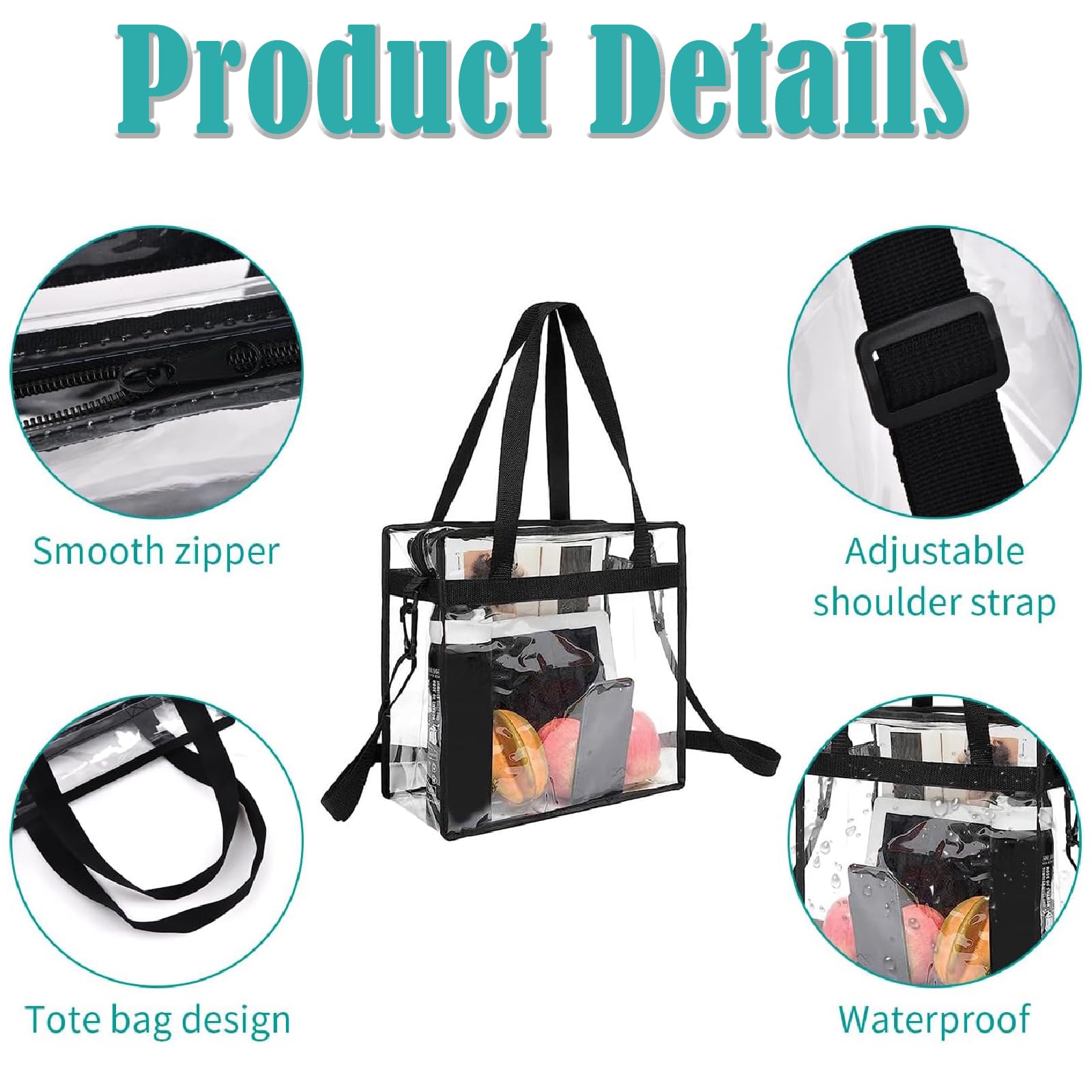 ARROMI Clear Tote Bag, Large See Through Bag, With Adjustable Shoulder Strap and Zipper Closure, Perfect for Stadium Work - Image 3