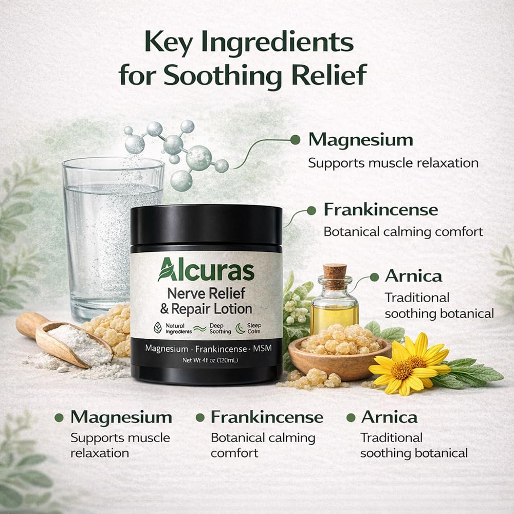 Alcuras Nerve Cream, Alcura Neuropathy Lotion with Arnica & Magnesium for Knee, Magnesium Moisturizing Body Cream, Natural Soothing For Joint, Lumbar, Neck, Hand and Foot, 4 oz (1pcs) - Image 3