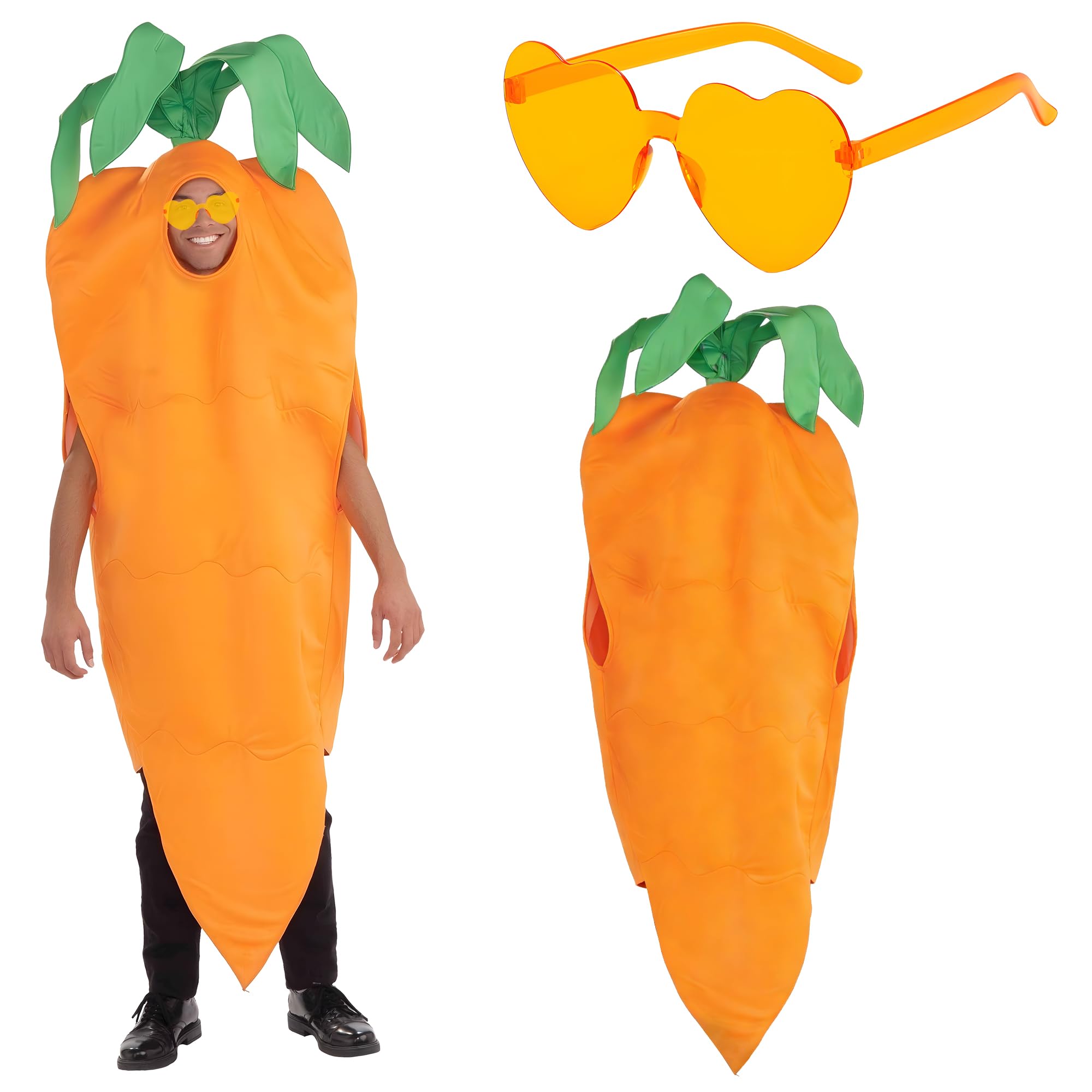 MOSNOW 2pcs Carrot Costume Set (Outfit + Glasses) - Funny Superhero Carrot Look - Comfortable & Easy to Wear - Perfect for Carnival, Cosplay Parties - Fancy Dress Costume for Adults Men and Women