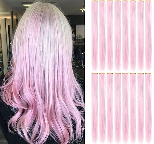 Miniatura 7 de LVSHANGMAO 9 extensiones de cabello sintético de colores, multicolor, con reflejos, para fiestas, de 21 pulgadas (azul claro, morado claro, rosa