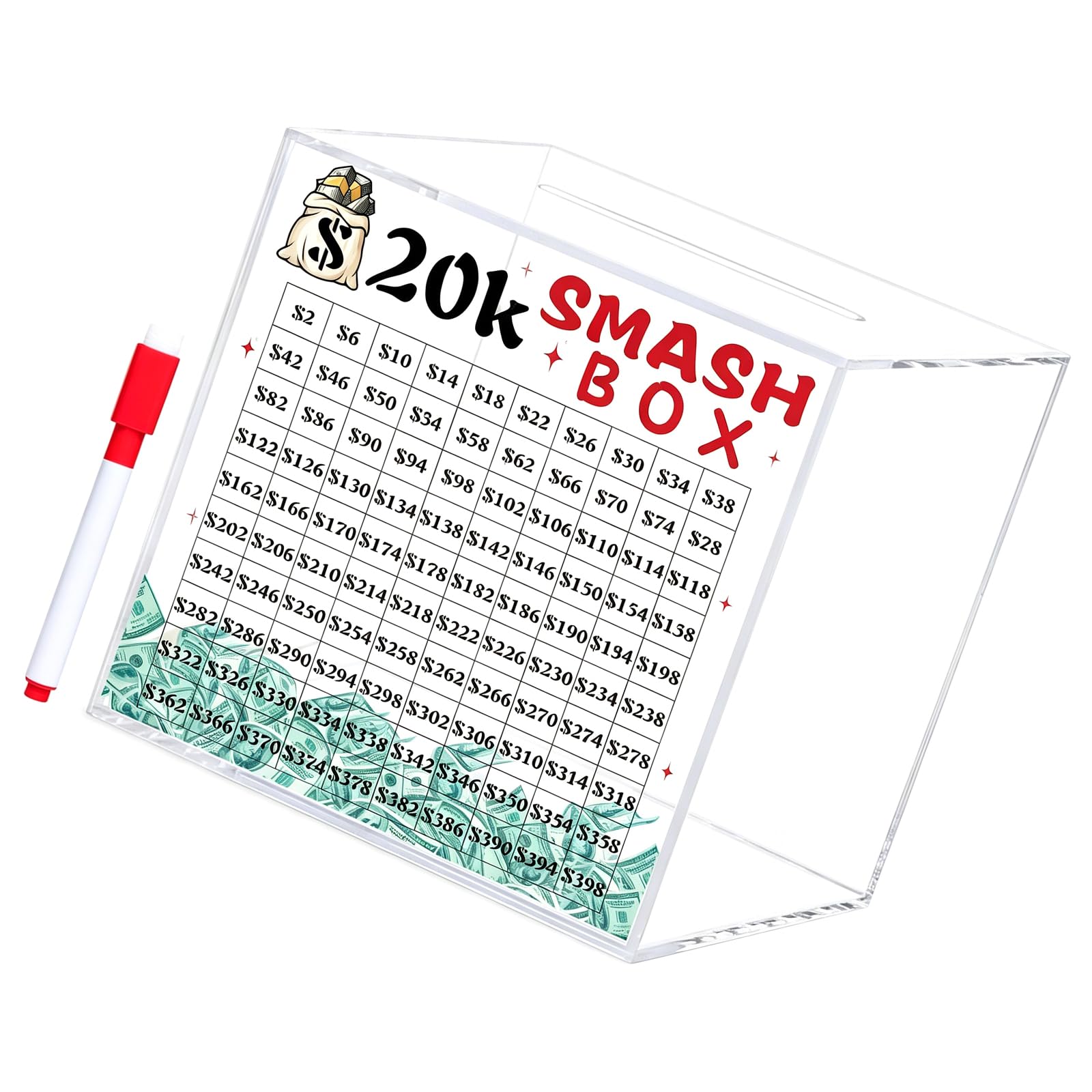 Veltros Multicolor Cash Saver Box, 10K / 20K Smash Piggy Acrylic Money Saving Challenge Must Break Smash Box Money Saving Challenge