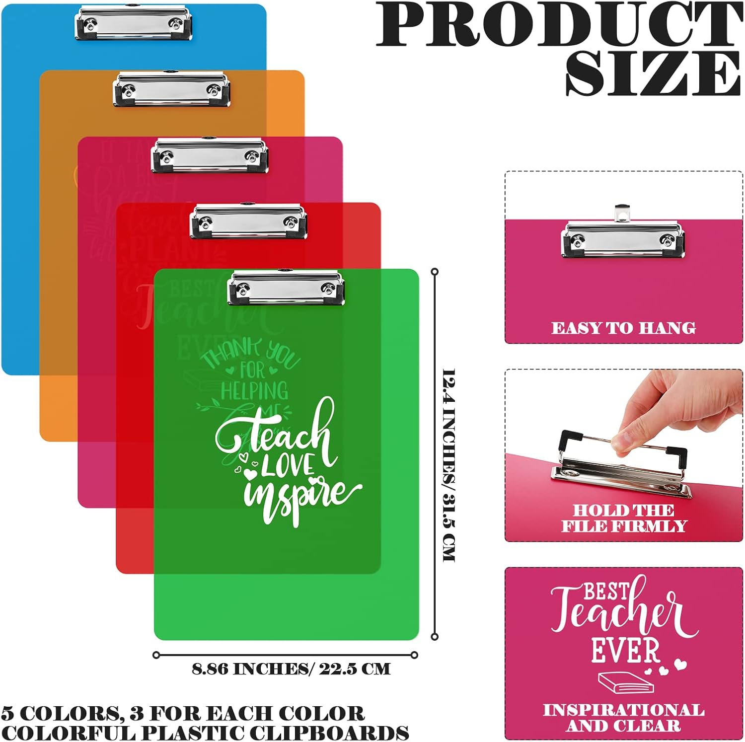 Roowest 15 Pcs 5 Pcs Teacher Appreciation Week Gift Best Teacher Ever 12.4 x 8.86 Inch Clipboards for School Classroom Gift