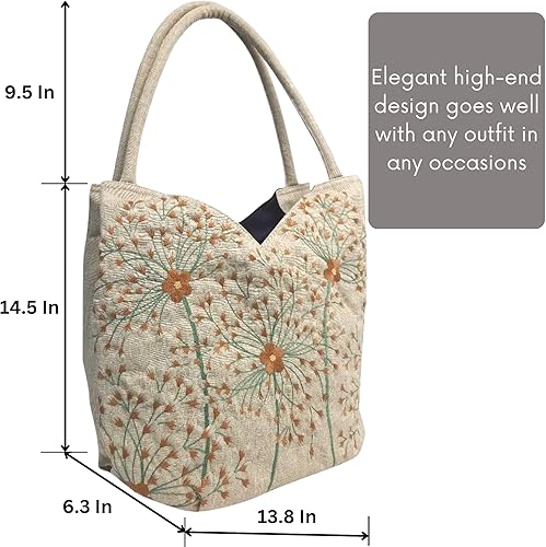 Miniatura 2 de HCRAFT Embroidered Handbags for Women, Large Beads Flower Shoulder Tote Bag with Zipper Fabric Hobo Bags, Mother's Day Bag