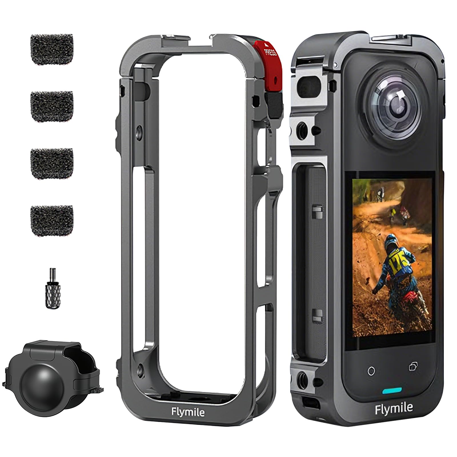 Carcasa protectora de metal para accesorios Insta360 X5, marco de aluminio con cubierta de objetivo de silicona, con orificio para tornillo integrado de 1/4 pulgadas, jaula de cámara con interfaz