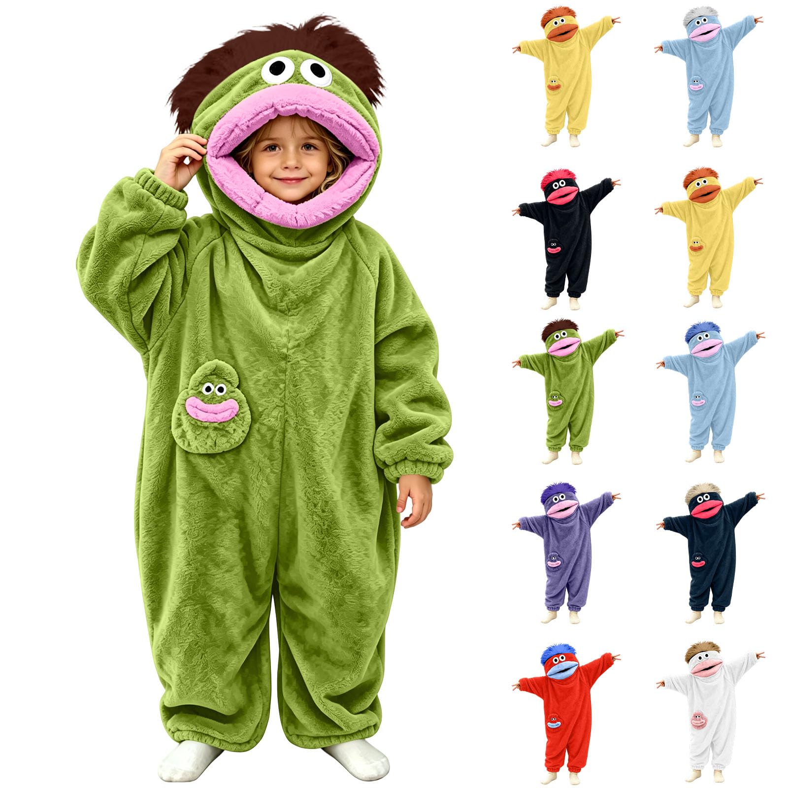 Funny Silly Onesie Children Big Mouth Monster Hooded One-Piece for Kids