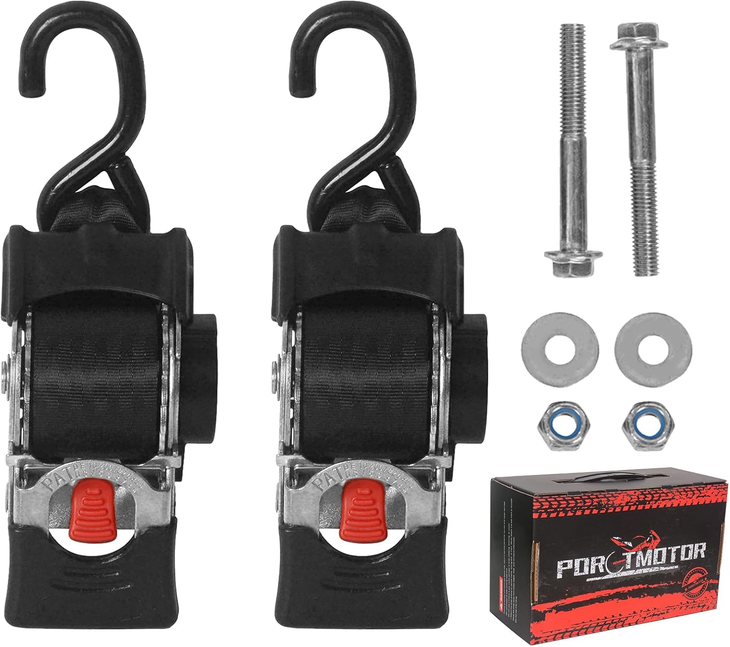 Stainless Steel Bolt-On Retractable Ratchet Straps, 2 inch x 9 feet Self Retracting Ratchet Straps Transom Tie Down for Boat, Jet Ski, Motorcycle, Trailers, ATVs, UTVs (2 Pack)