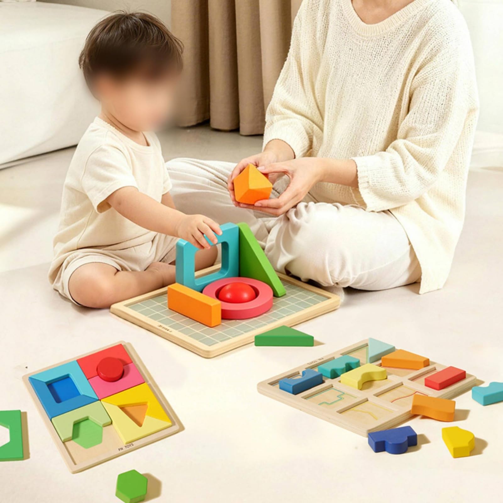 TISHITA Puzzle Enfant Bois Formes Couleurs Géométrique Jouet Éducatif Motricité Fine Développement Cognitif Apprentissage Ludique Activité Manuelle Salon