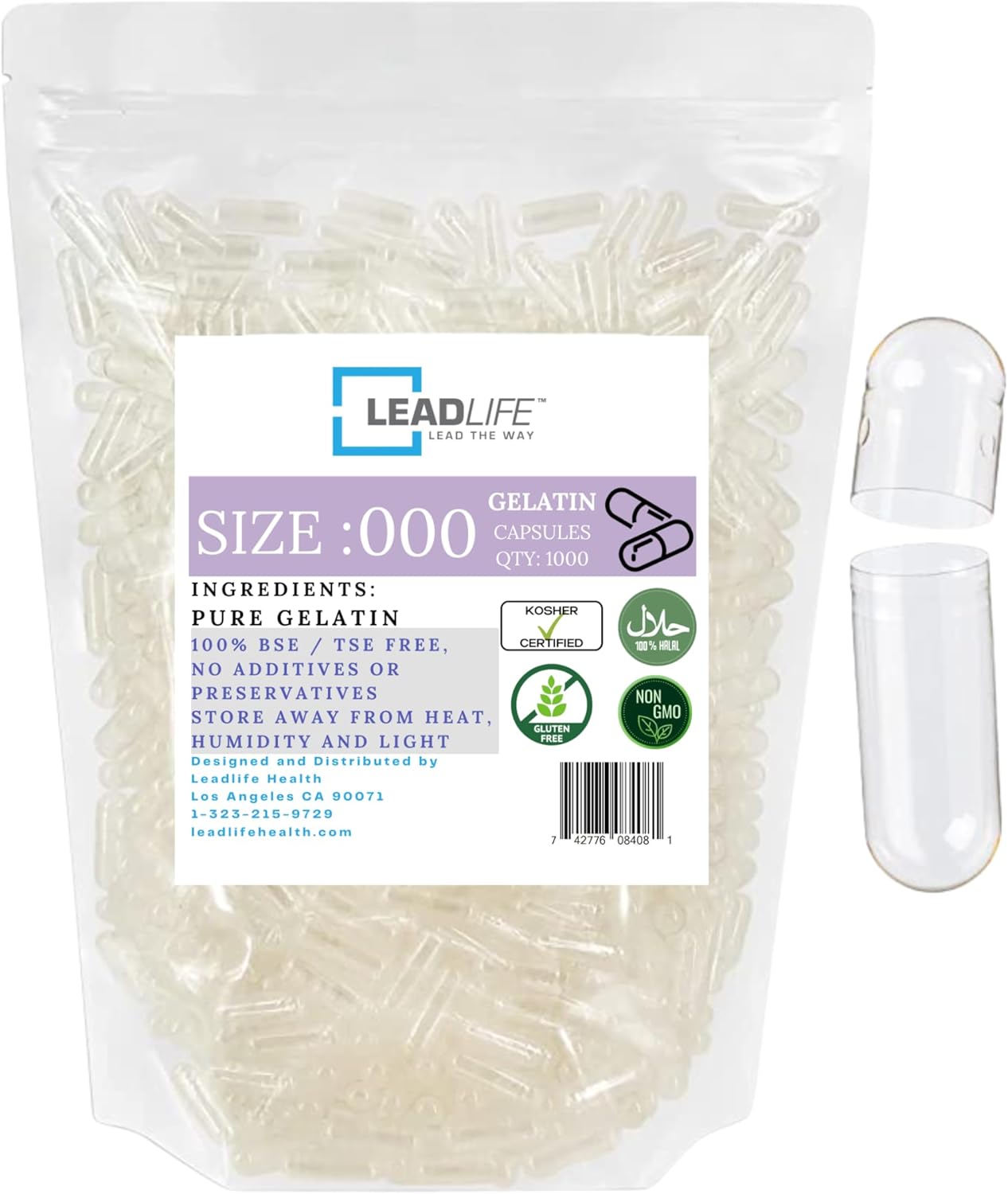 Amazon.com: LEADLIFE Size 000 Empty Capsules - 1000 Count Empty Gelatin ...