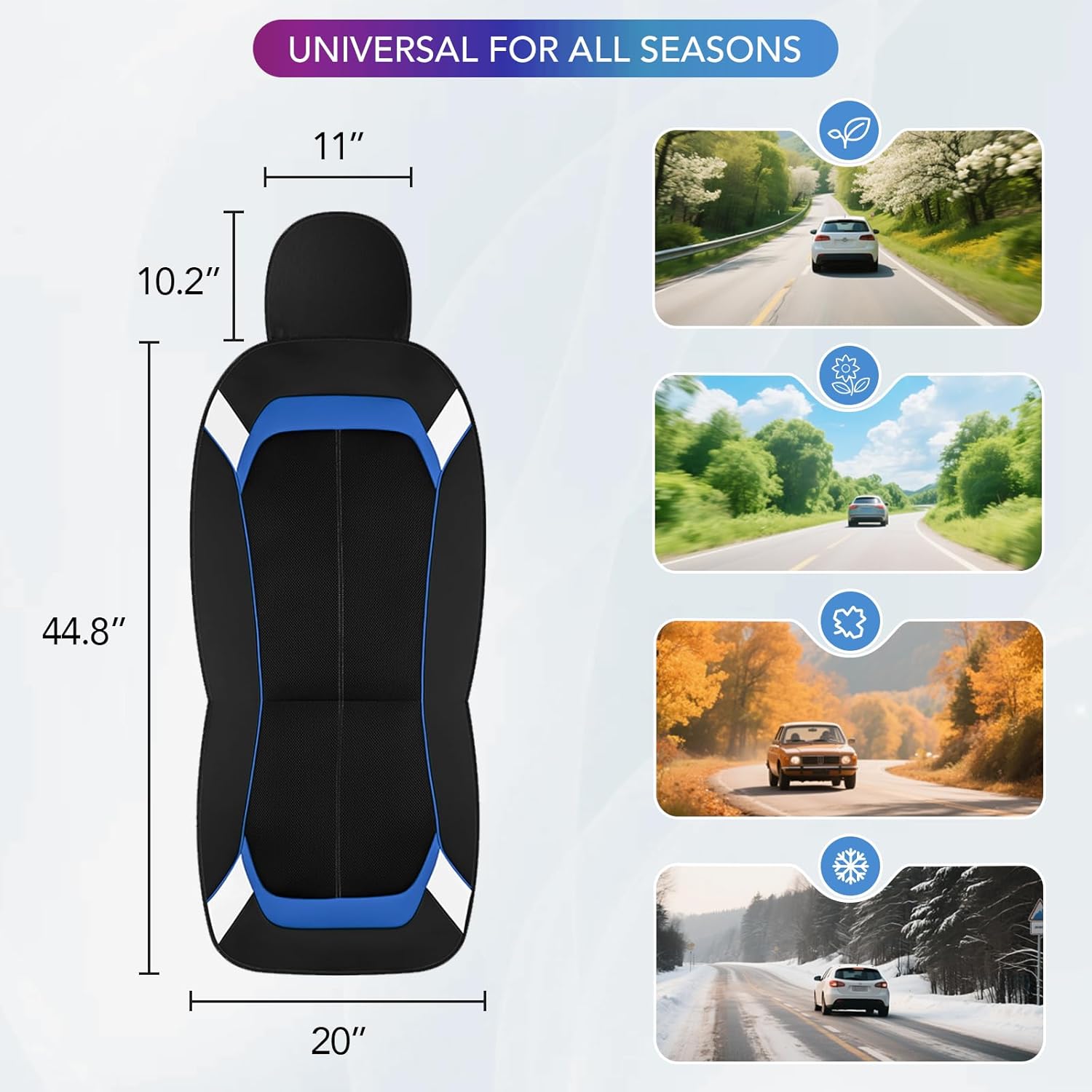 PIC AUTO Car Seat Cover – Silver & Blue Leather with Breathable Mesh Seat Cover for Cars, Stylish Two-Tone Leather Front Seat Covers, Universal Fit, Durable for SUV, Truck, Sedan, Vehicles