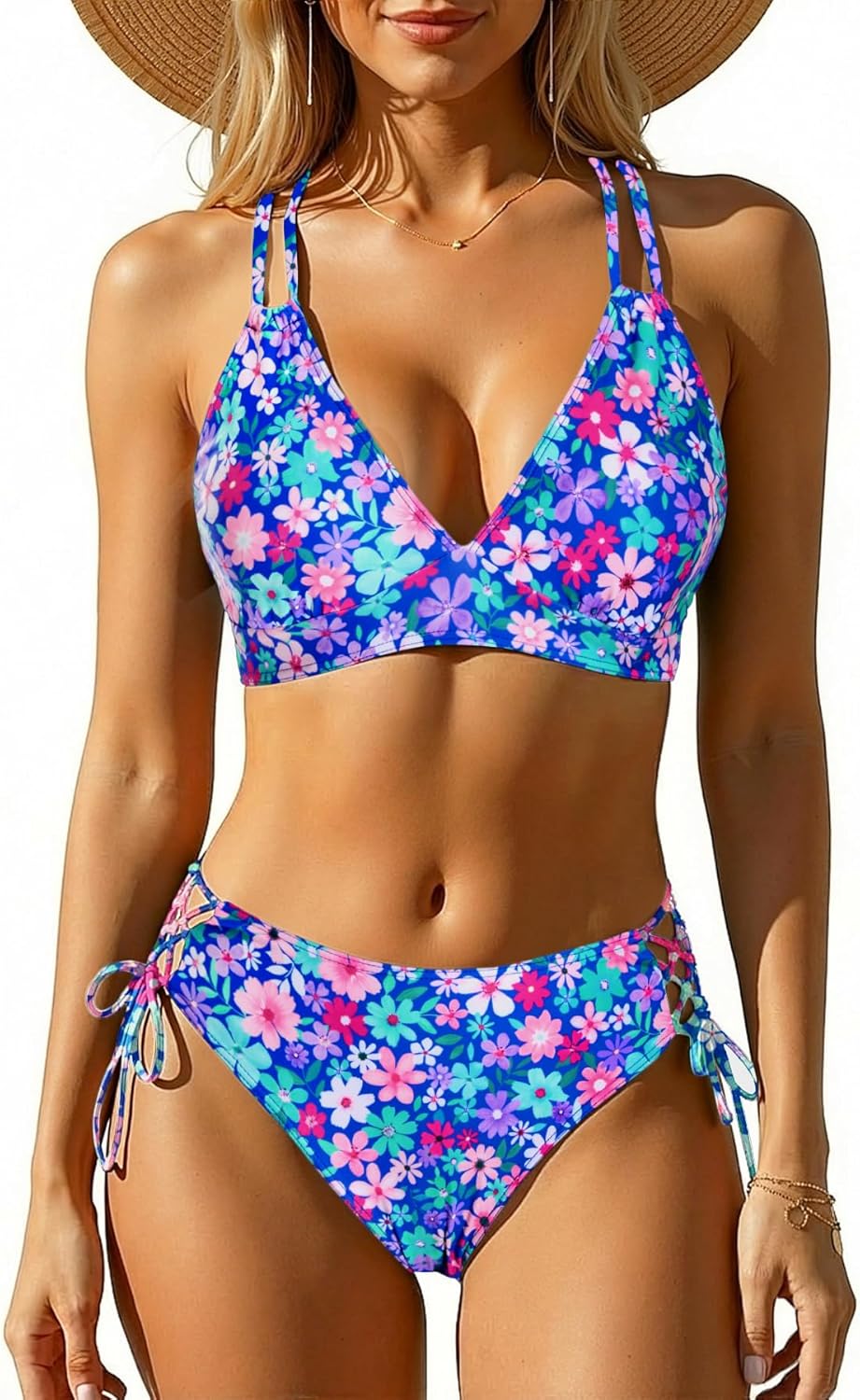 Women's Two Piece Bikini - Push Up Swimsuit Set V Neck Lace Up Bathing Suit 2026 Swimwear