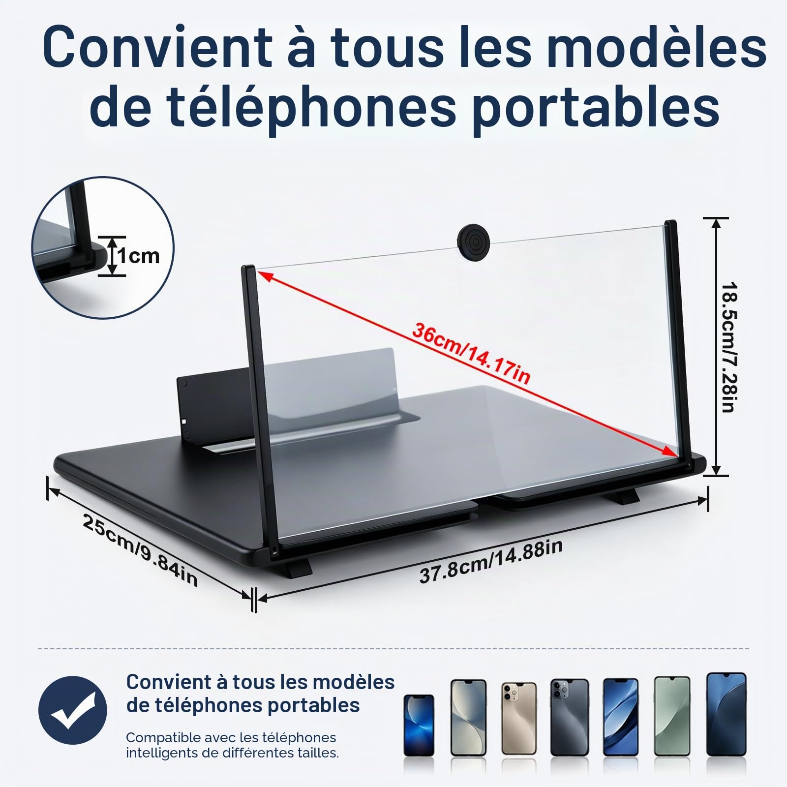 Agrandisseur Écran Telephone, 3D HD Amplificateur Écran Telephone Portable, Pliable Loupe Écran Telephone, Compatible avec Tous Les Smartphones, Regarder Un Match de Football (18 Pouces)