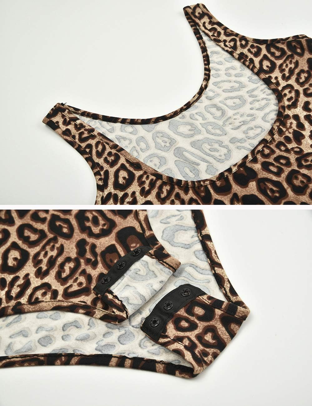 Queen.M Women's Sexy Bodysuit Leopard Snake Skin Leotard Tank Top Sleeveless Scoop Neck Bodycon Jumpsuit Onesie Romper - Image 5