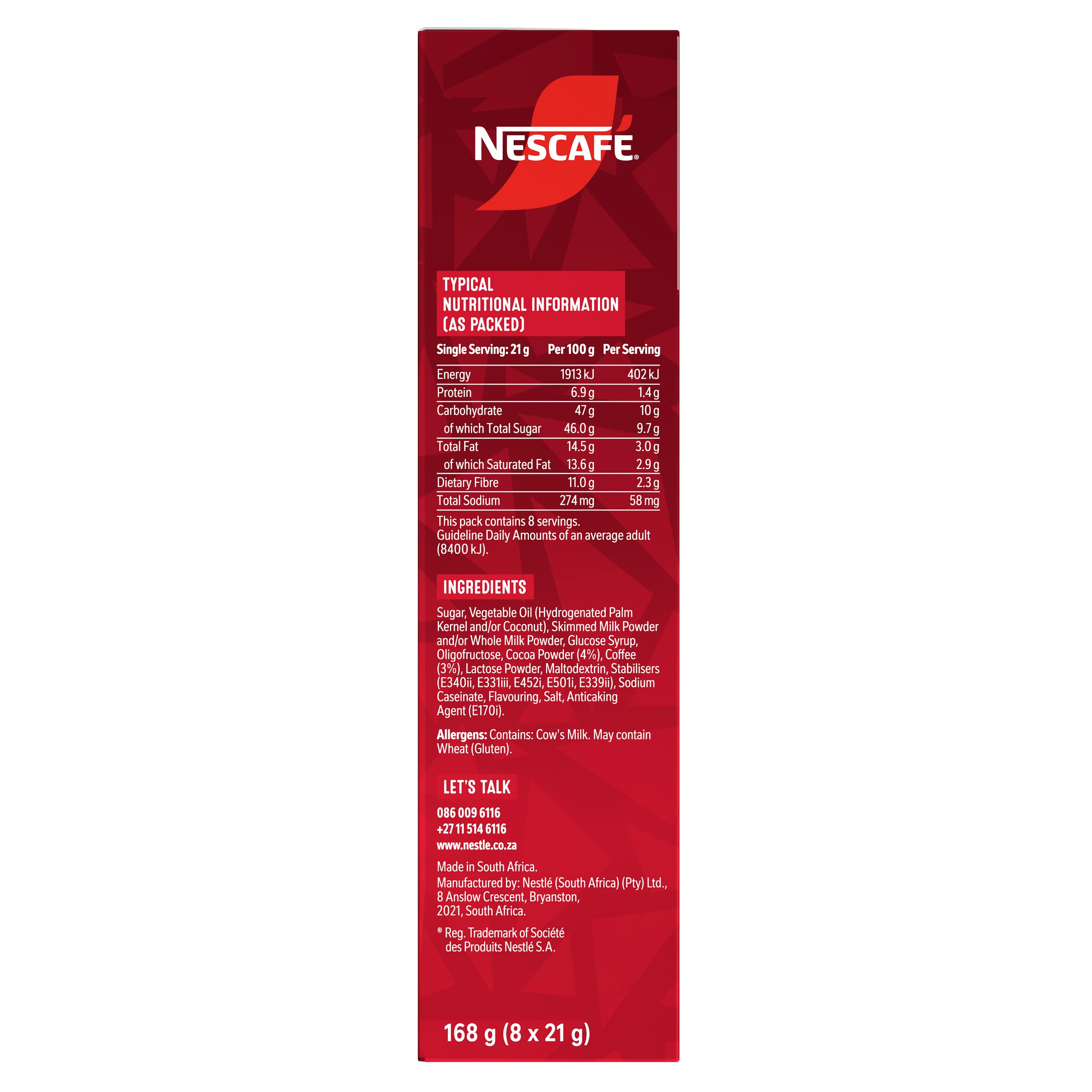 Mocha☆ 5本 NESCAFÉ Kitkat Mocha Instant Coffee 8x21g : Amazon.co.za