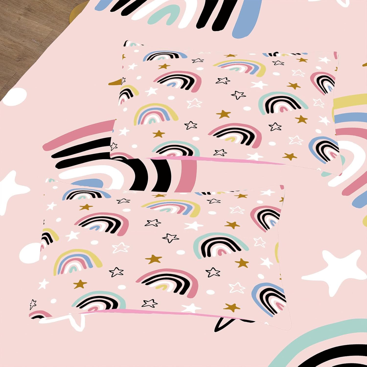 6pcs Rainbow Comforter Set for Girls,Full Size Bedding Sets for Teen,Kids Comforter Set with 1 Quilt+1 Flat Sheet+1 Fitted Sheet+2 Pillowcases+1 Cushion Cover(Rainbow-D Full)