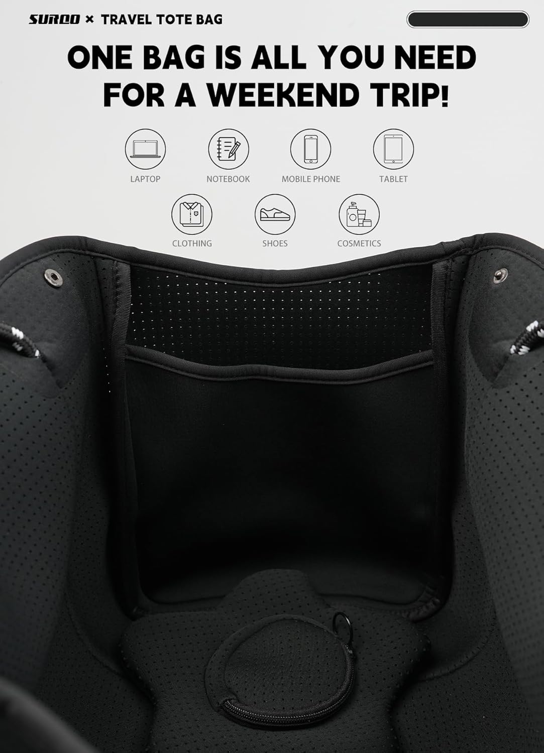 Neoprene Tote Bag for Women, Large Travel Beach Bag with Detachable Pouch, Stylish Lightweight Everyday Carryall - Image 5