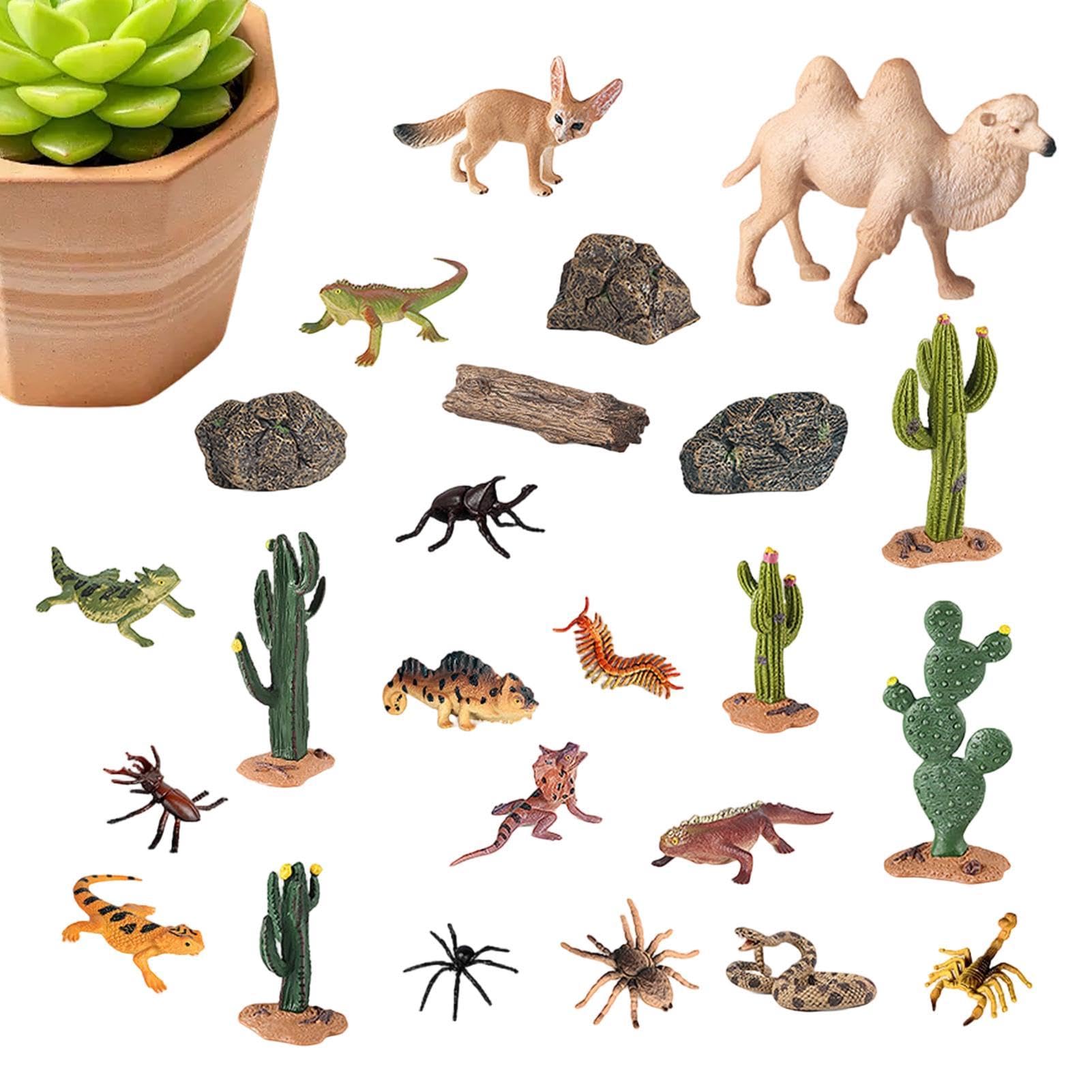 Statuine animali del deserto 24 Pezzi Giocattoli Modellini Di Piante | giocattoli animali del deserto realistici paesaggio in miniatura Per Bambini Comodino Mensola Giardino Tavolo