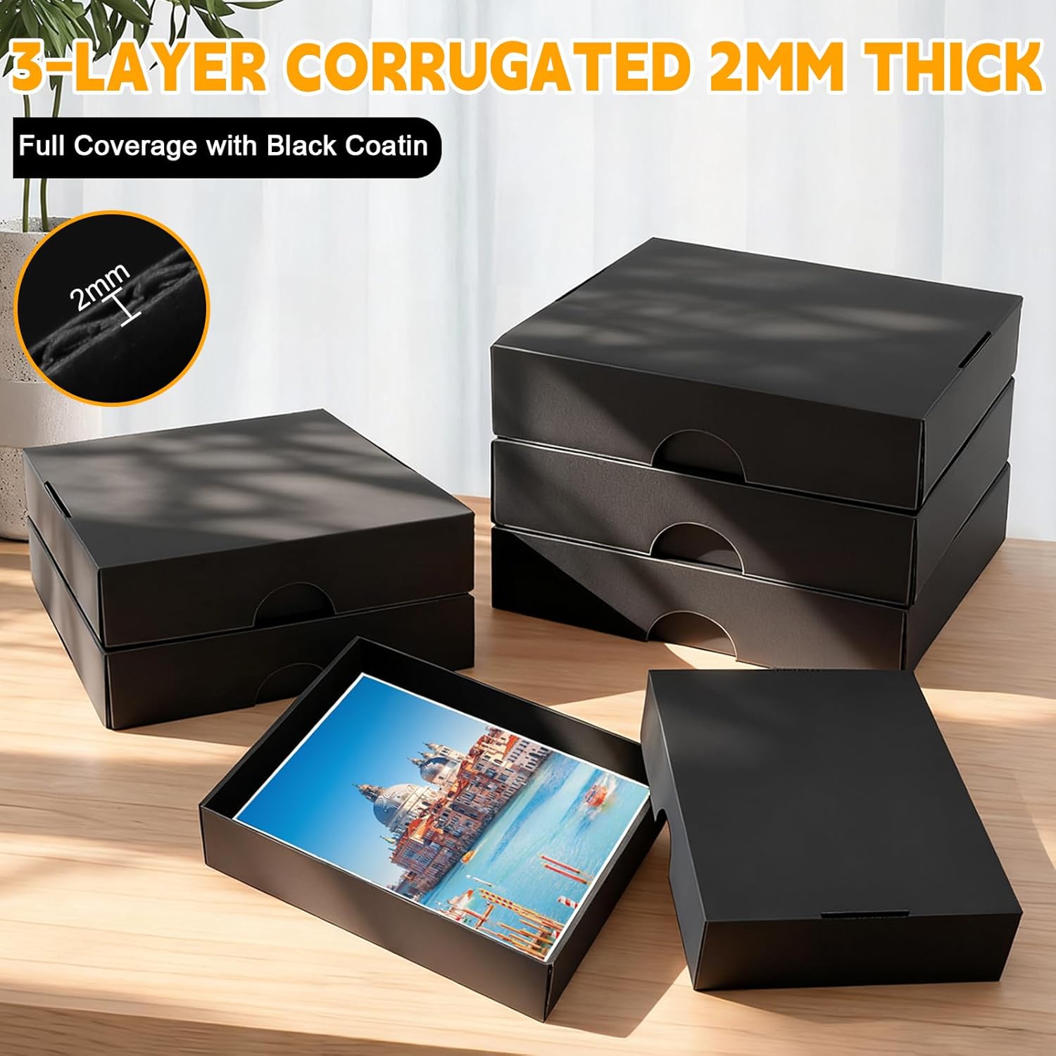 6 PCS Photo Storage Box for 8"x10" Pictures, 11“ x 8.5“ x 2.6“ Large Thick Cardboard Box, Scrapbook Storage Box with Lid, Photo Organizer Box for Protecting Scrapbooks, Photo, Stickers, Stamps(Black)
