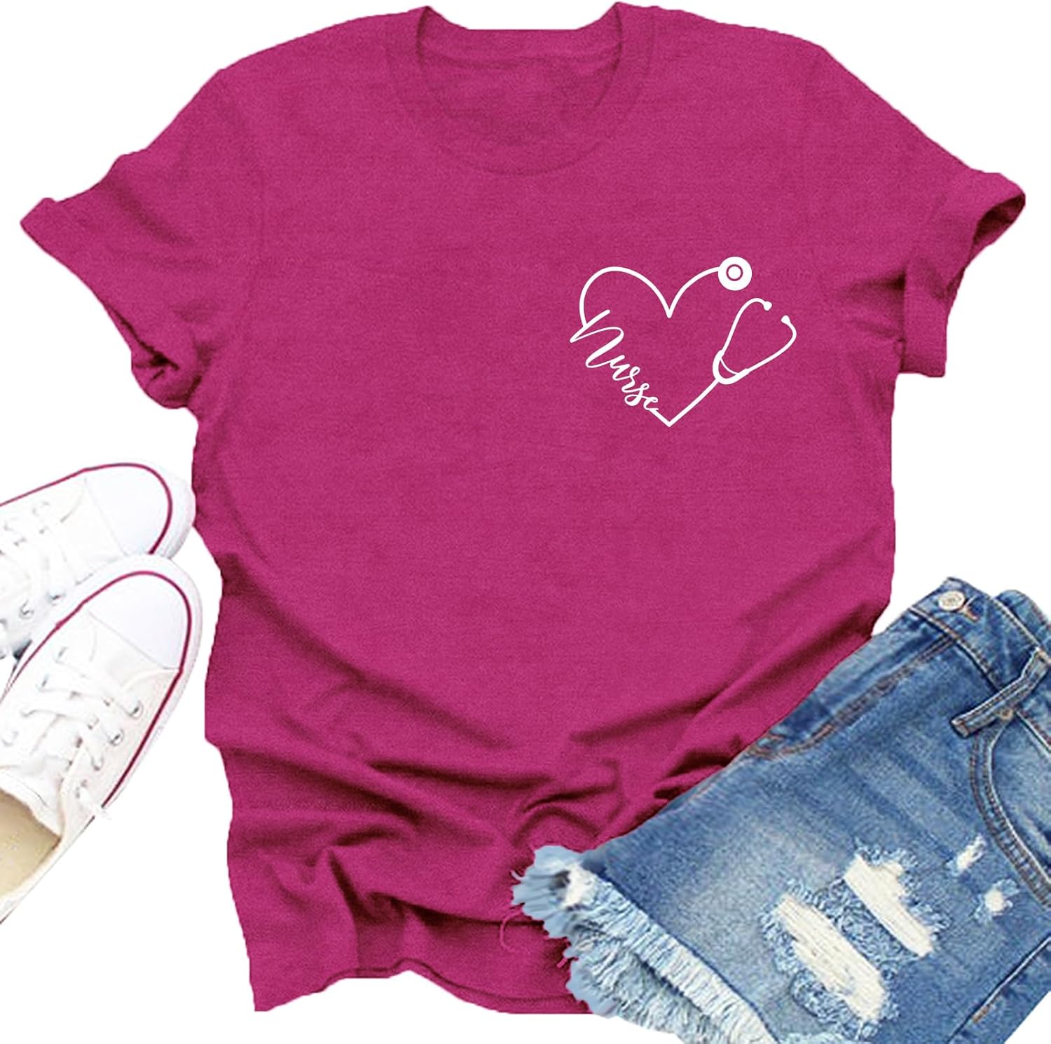 Nurse Shirts for Women Nurse Day T-Shirt Nursing Stethoscope Heart Tee Tops