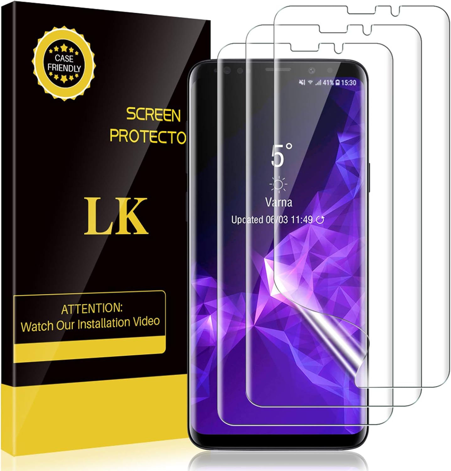 LK [3 Pack] Screen Protector for Samsung Galaxy S9 Plus Flexible Film [New Version] Case-Friendly, Bubble-Free, HD Clear