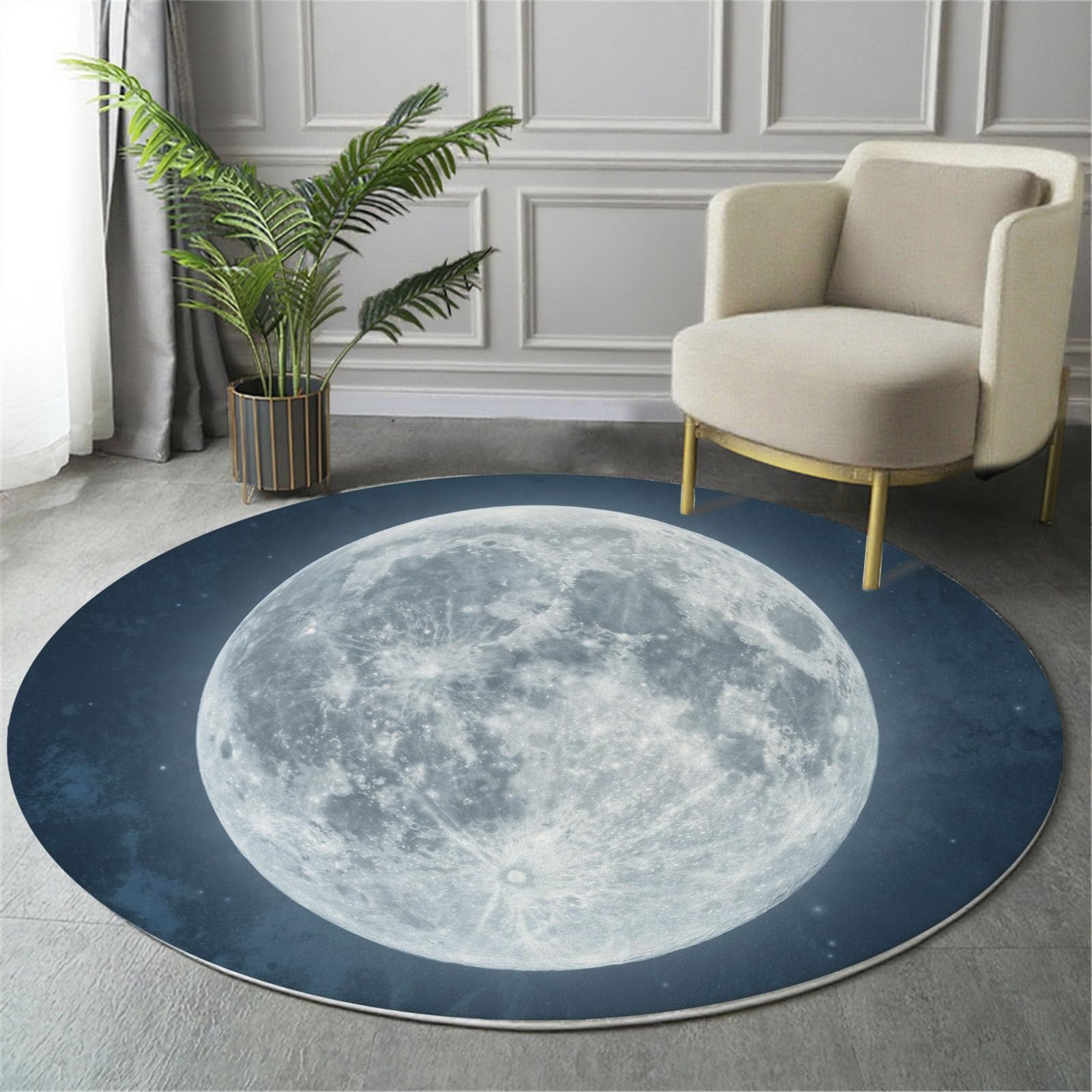 Tapis Rond Espace réaliste 180cm Lavable pour Chambre d'enfant