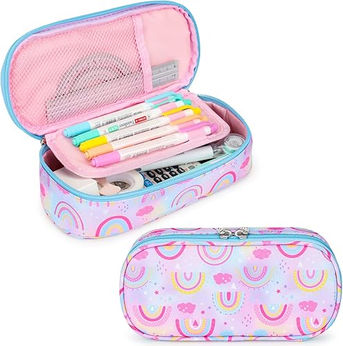 Cambond Lindo estuche para niñas, estuche de gran capacidad para niños, estuche de almacenamiento grande para la escuela, solo estuche, arcoíris