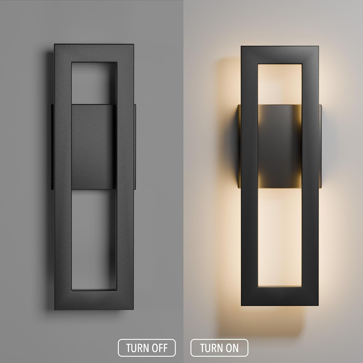 14.4 Inch Modern LED Outdoor Wall Lights 2 Pack 3000K, Waterproof Matte Black Linear Exterior Lighting Fixtures, Rectangle Wall Sconce Outside Lights for House Garage Porch Patio Yard