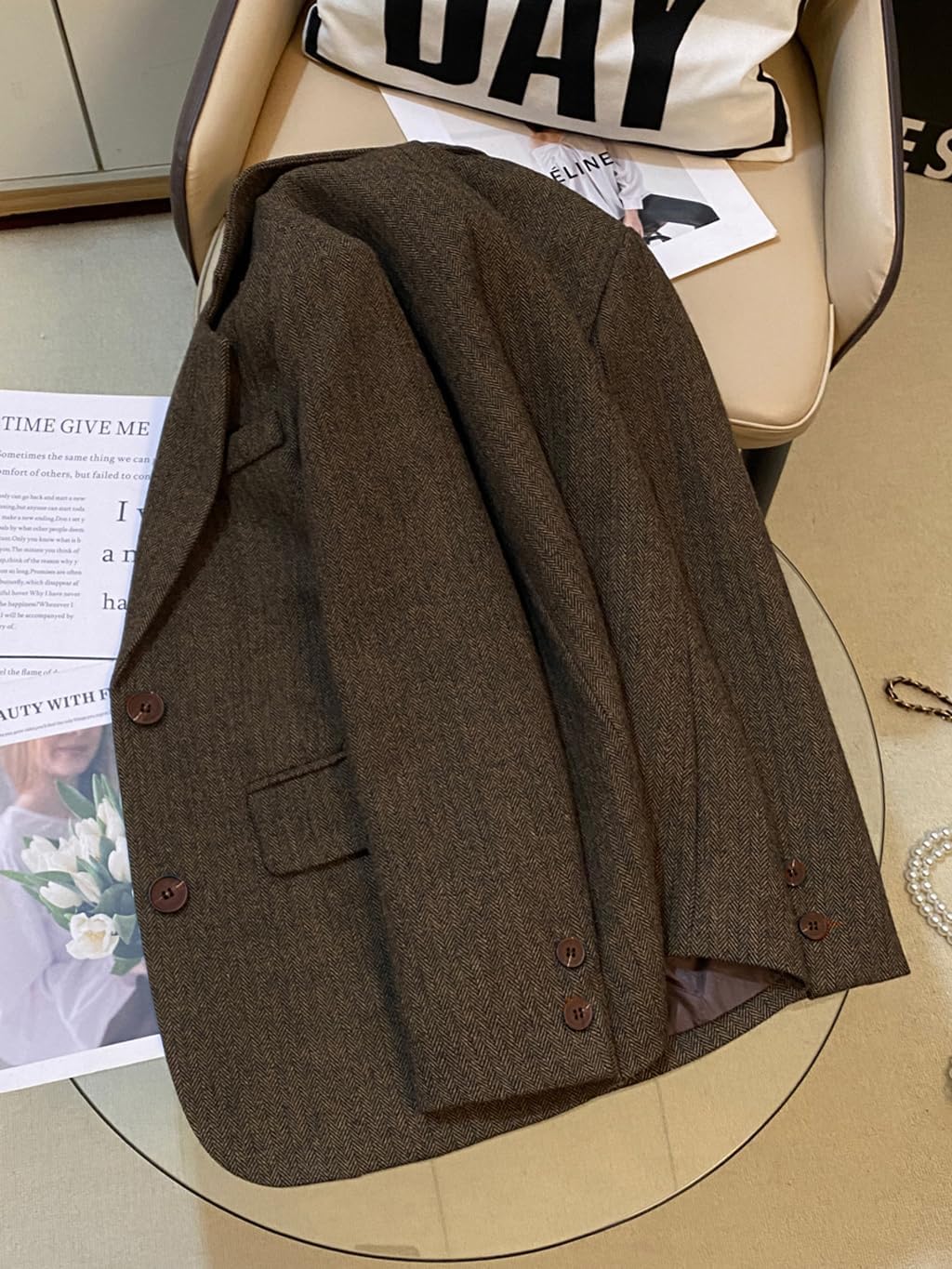 VENNYNG Boy's Tweed Suit Blazer Jacket Spring Single Breasted Kids Short Elegant Coats Toddler Children Overcoat Winter