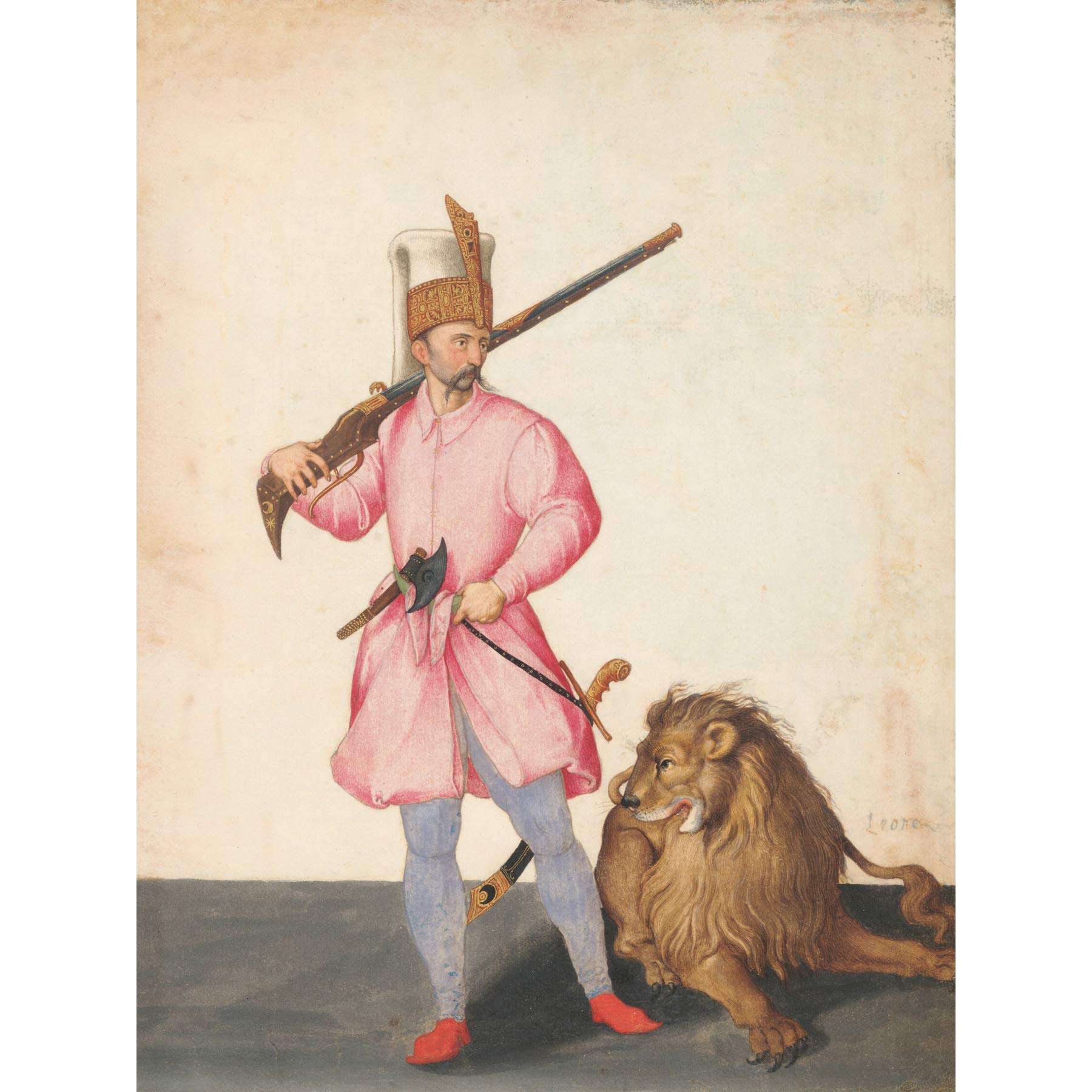 Artery8 Ligozzi Janissary Of War With Lion Ottoman Soldier Premium Wall Art Canvas Print 18X24 Inch