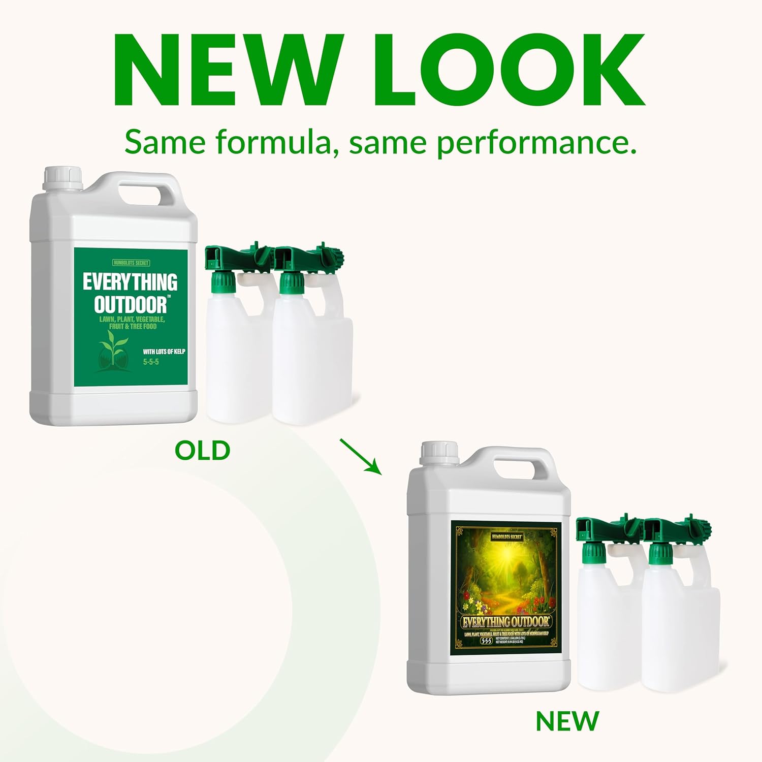 Humboldts Secret Everything Outdoor Plant Food - 5-5-5 Liquid Fertilizer with Kelp - All Purpose Fertilizer (1 Gal) w/ 2-Pack 100:1 Garden Hose End Sprayer | Multipurpose Reusable Bottles (32oz)