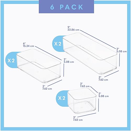 Miniatura 3 de primebox Seis piezas. Organizadores de cajones de plástico transparente para baño, cocina, dormitorio, oficina. Contenedores organizadores, bandejas