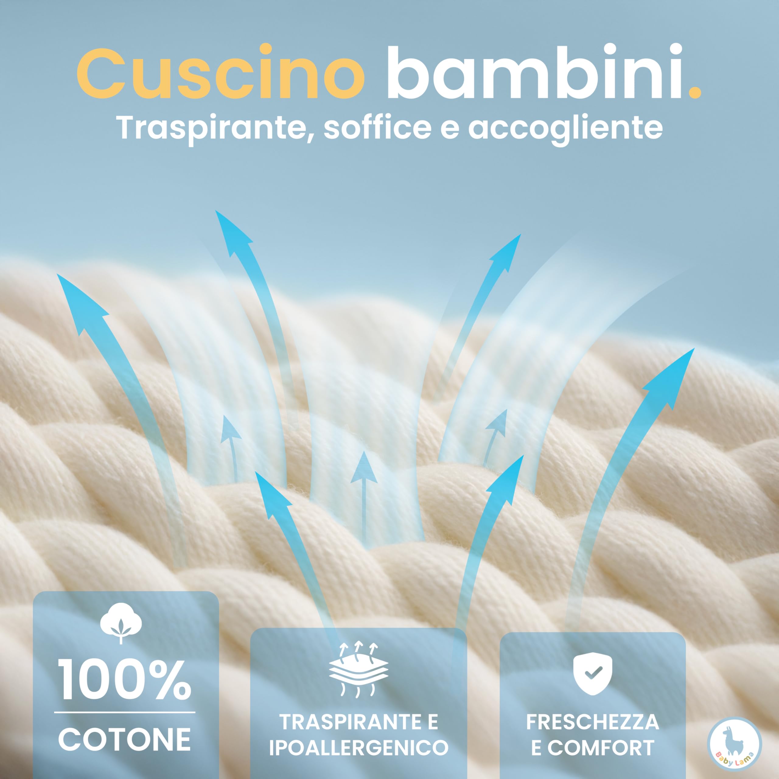 Cuscino Bambino 2 Anni - 6 Anni. Cuscino Lettino Bambino Basso per Dormire 40x60. Cotone 100% Oeko-Tex – Ipoallergenico, Lavabile, Antisoffoco. Made in Italy (1)