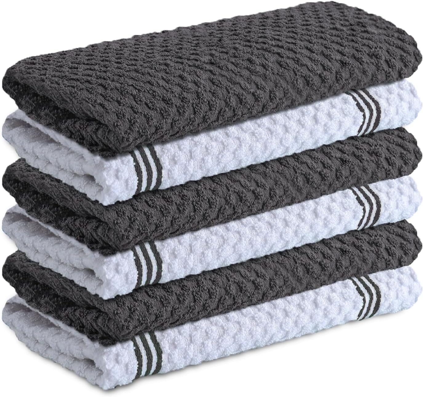 Infinitee Xclusives Premium Kitchen Towels - Pack of 6, 100% Cotton 40cm x 70cm Absorbent Dish Towels - 425 GSM Tea Towel, Terry Kitchen Dishcloth Towels - Grey Dish Cloth for Household Cleaning