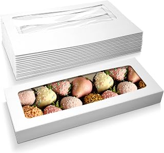 MT Products Chocolate Covered Strawberry Box 16" x 6.5" x 1.75" - Auto Pop-Up White Bakery Boxes (Pack of 15) - Made in USA