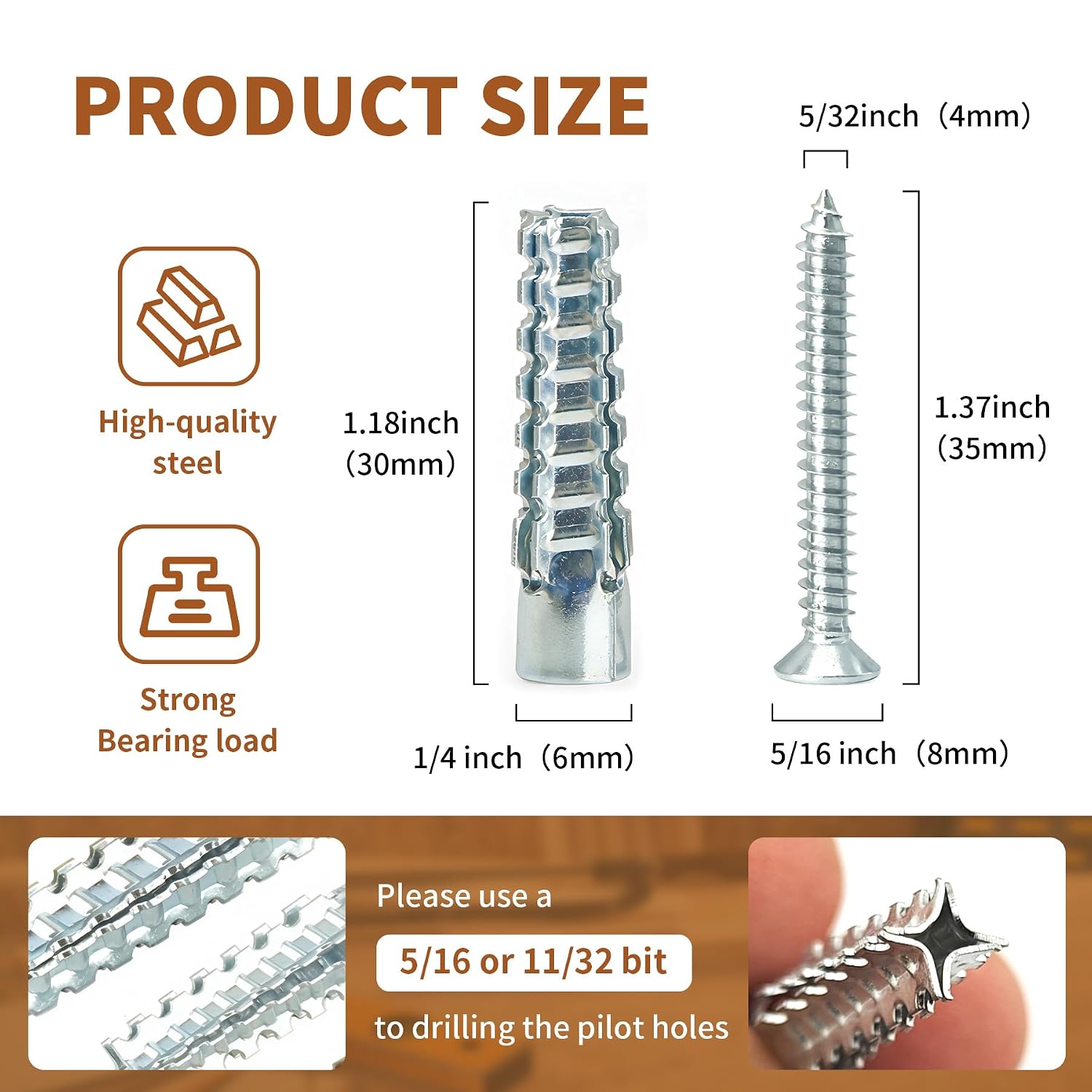 30 Packs Heavy Duty Hollow Wall Anchors with Screws, Loose Hinge and Stripped Hole Repair Kits (Silver,6x32mm)