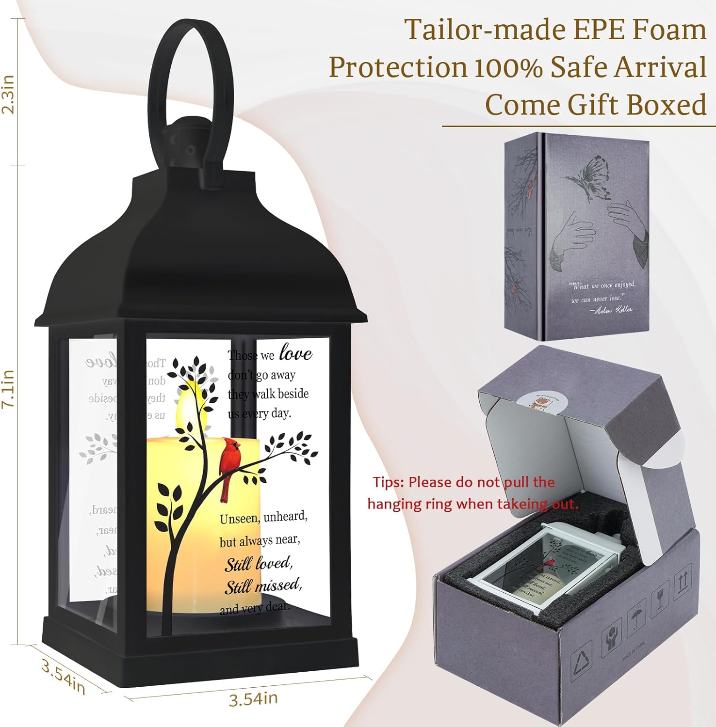 Memorial Lantern with Card - Sympathy Gift for Loss of Mom/Dad/Loved One, Bereavement Keepsake with Flickering Flame, Memory Lamp for Funeral Remembrance or Celebration (Black) - Image 2
