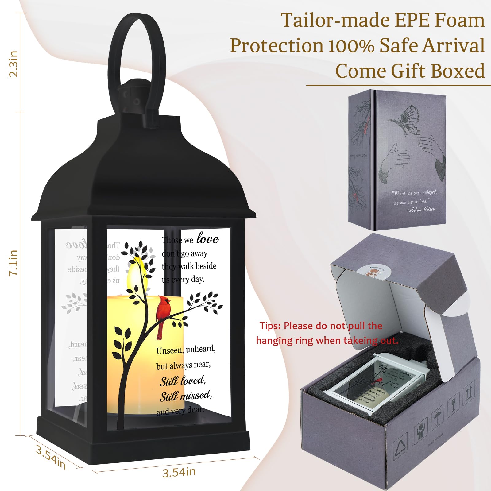 Memorial Lantern with Card - Sympathy Gift for Loss of Mom/Dad/Loved One, Bereavement Keepsake with Flickering Flame, Memory Lamp for Funeral Remembrance or Celebration (Black)
