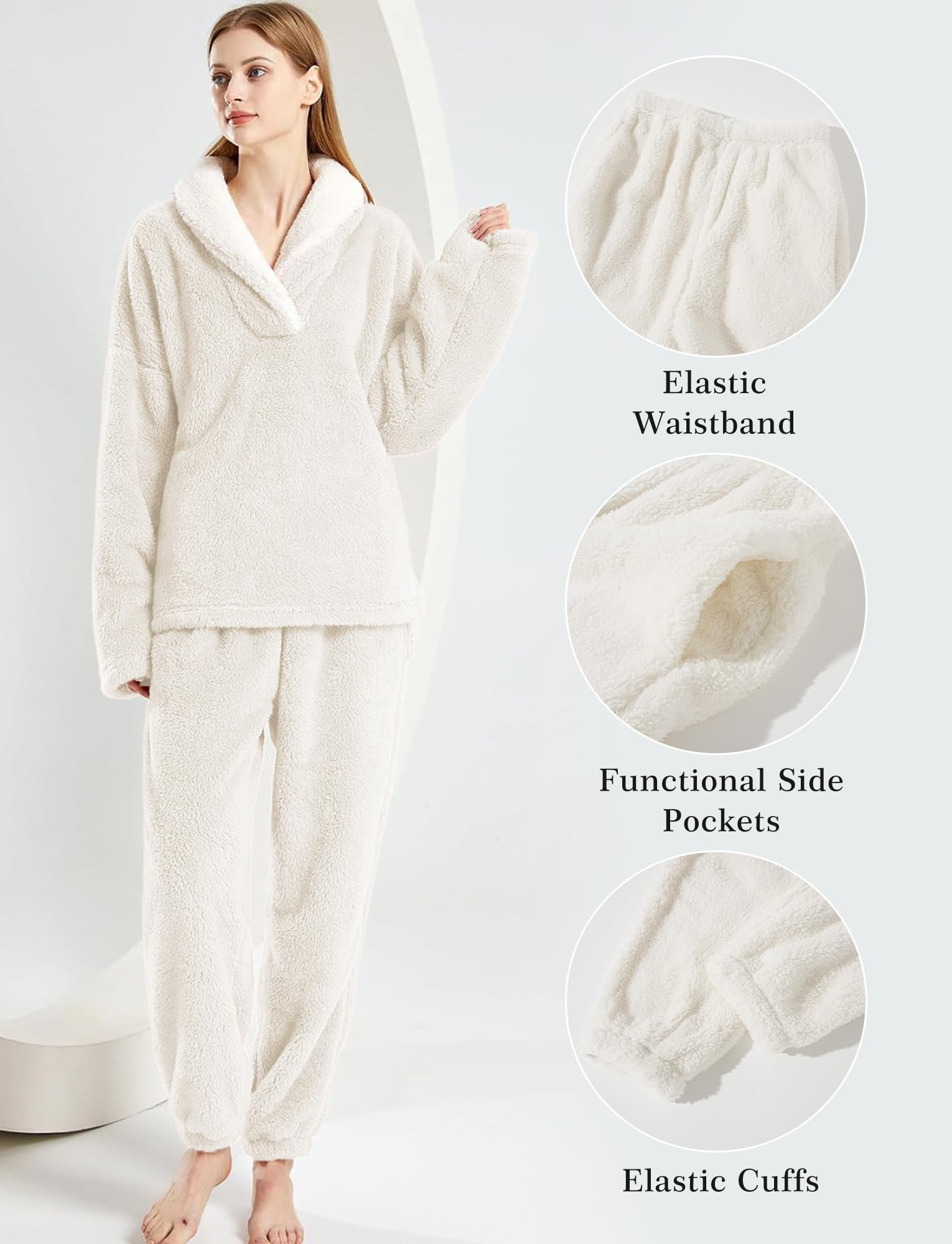 Damen Flauschiges Loungewear-Set Fleece Winter Oversized Pullover Hosen Pyjama Nachtwäsche Set Plüsch Warm Casual Pyjamas 2 Stück