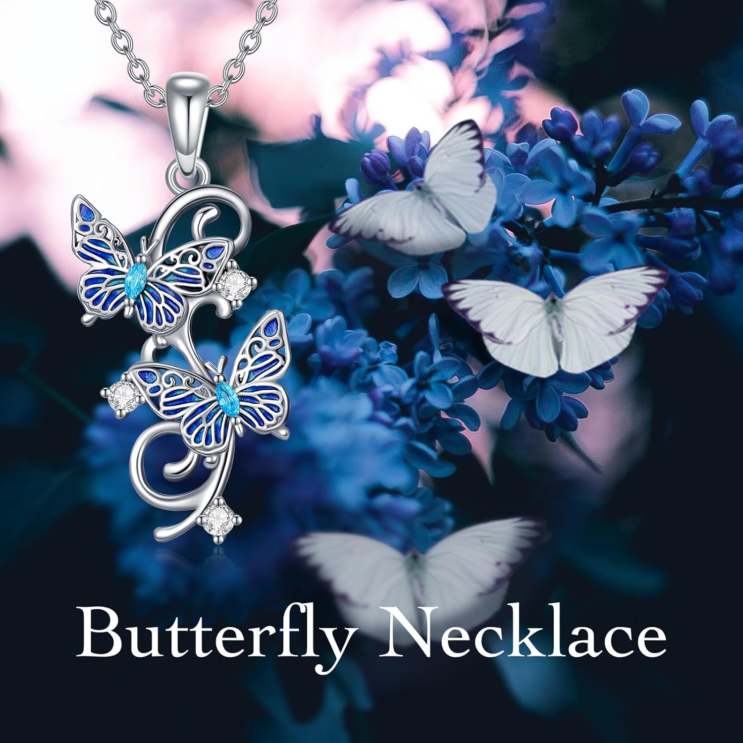 AXELUNA Butterfly Necklace Sterling Silver Blue Butterfly Pendant Jewelry Gift For Women - Image 2