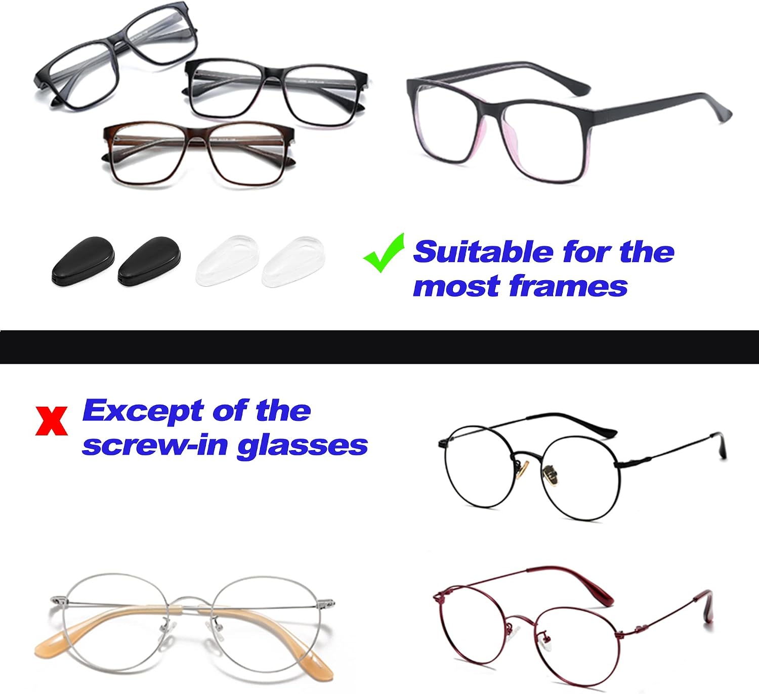 Eyeglass Nose Pads, 3.2mm Thickness Adhesive Anti Slip Glasses Nose Pad with Air Bag, for Eyeglasses Sunglasses Reading Glasses (5 Pairs, Black)