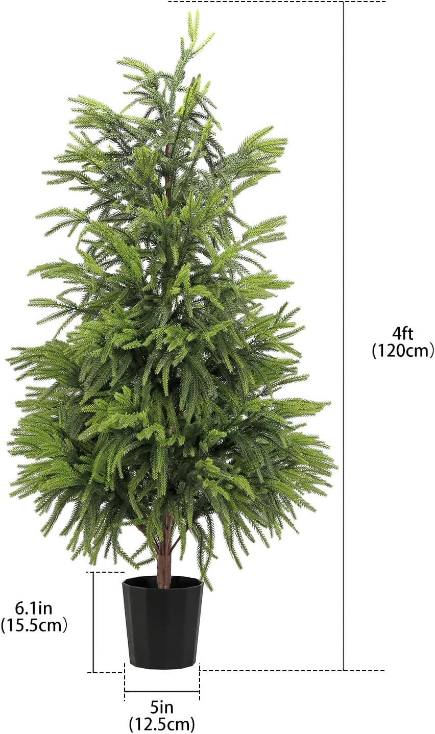 4FT Artificial Norfolk Pine Christmas Tree, Real Touch Faux Potted Tree with Pot for Indoor Outdoor Home Decor, Realistic Fake Plant for Front Porch, Living Room, Office 2 Pack