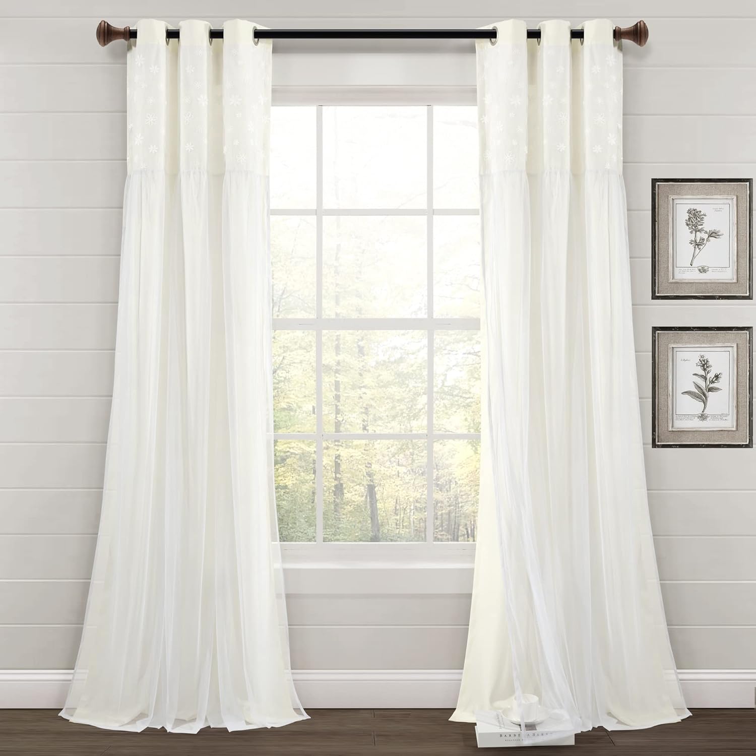 Lush Decor Dylin Flower Embroidery Window Curtain Panel (Single Panel), 84" L x 40" W, Neutral