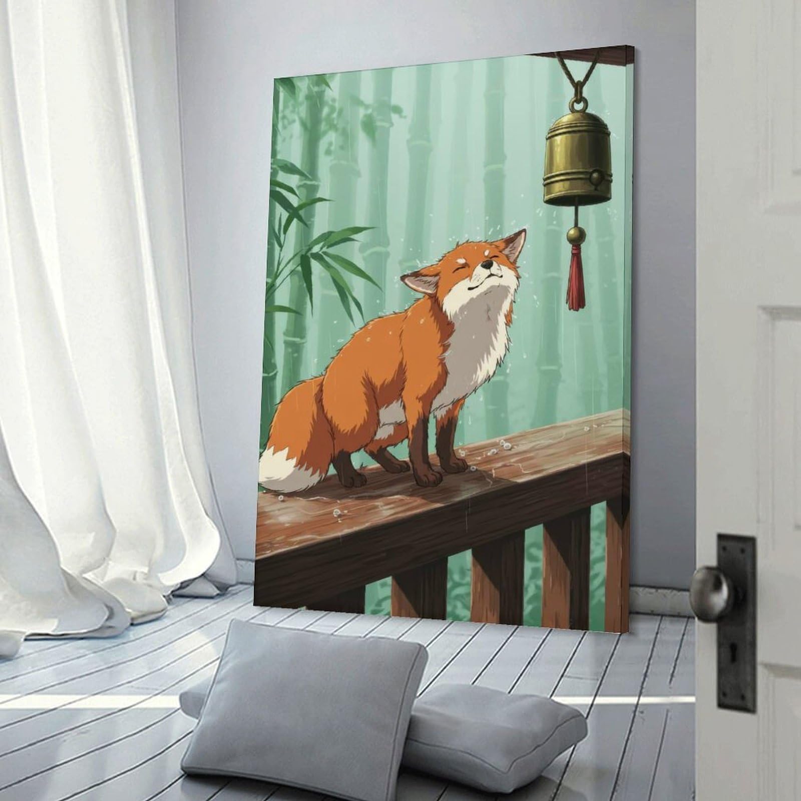 Junmoney Room Decor Wall Art Fox in The Rain, 16x24inch(40x60cm), for Workspace Walls, Study Corners Or Bedrooms, A Smart Decor Choice for Study Walls