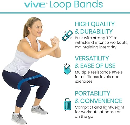 Miniatura 2 de Vive Resistance Bands for Working Out (5 Pack) - Exercise & Workout Resistance Kit - Stretch, Elastic Loop Bands for Physical Therapy, Pilates, Yoga