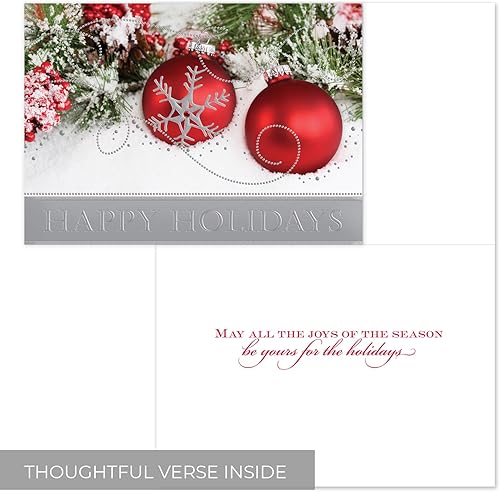 Miniatura 3 de Masterpiece - Tarjetas navideñas brillantes con adornos navideños, juego de 16 tarjetas navideñas en caja con detalles de lámina plateada y sobres a