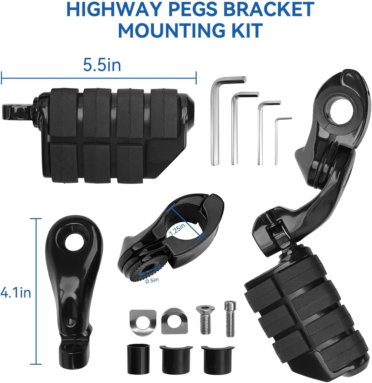 JERBOR Upgraded 1-1/4'' Highway Pegs, 304 Stainless Steel 360 Angled Adjustable Highway Footpegs for Harley Touring Street Glide Dyna Sportster fits 1.25''(32mm)Engine Guard Crash Highway Bars (Black)